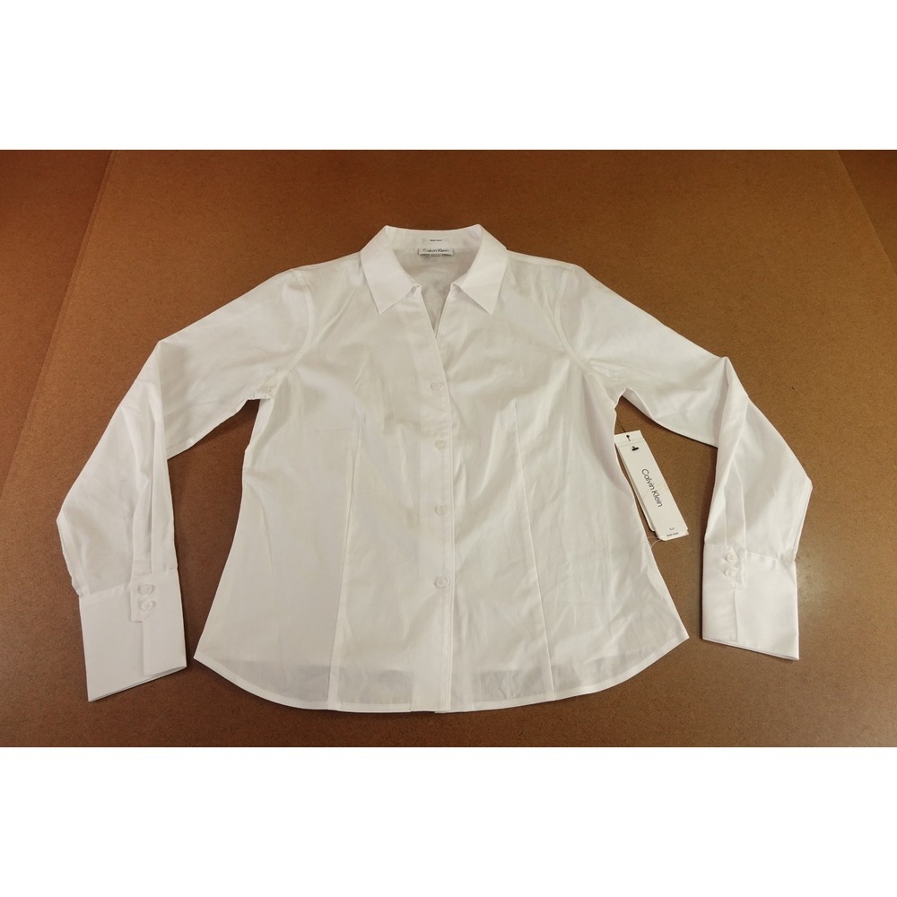 Calvin Klein Womens 12P White Cotton Long Sleeve Non-Iron Button Up Shirt NWT